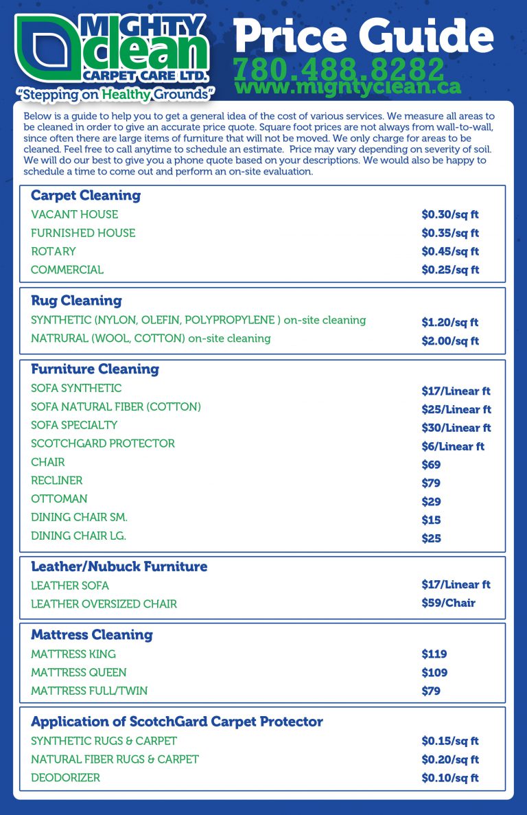 Price Guide Mighty Clean Carpet Cleaning Edmonton
